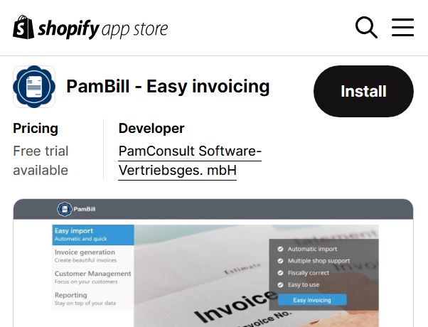 PamBill app for Shopify